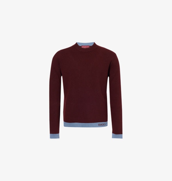

Шерстяной джемпер Regular-Fit с контрастной отделкой Gucci, бордовый
