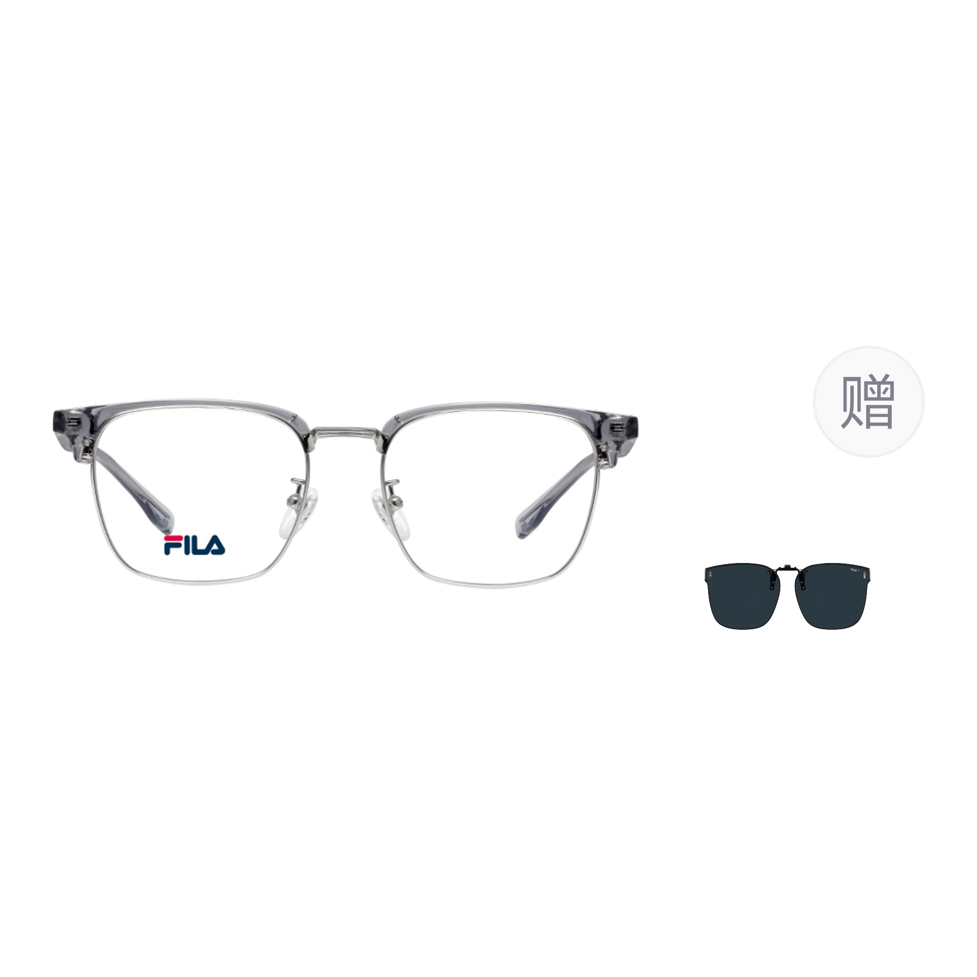 

FILA Пластиковая оправа для очков в стиле бровей, 06F7 Transparent Gray/Silver