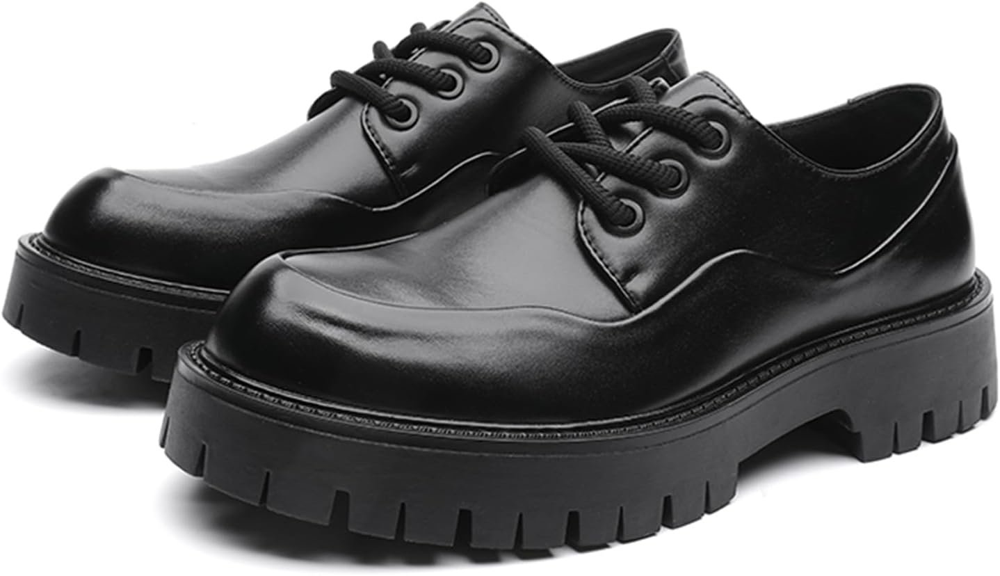 

Мужские кожаные туфли OXNEUHG с шнуровкой на платформе, стильные оксфорды с круглым носком, массивным каблуком и протекторной подошвой, классические повседневные бизнес туфли для офиса и формальной работы, черный