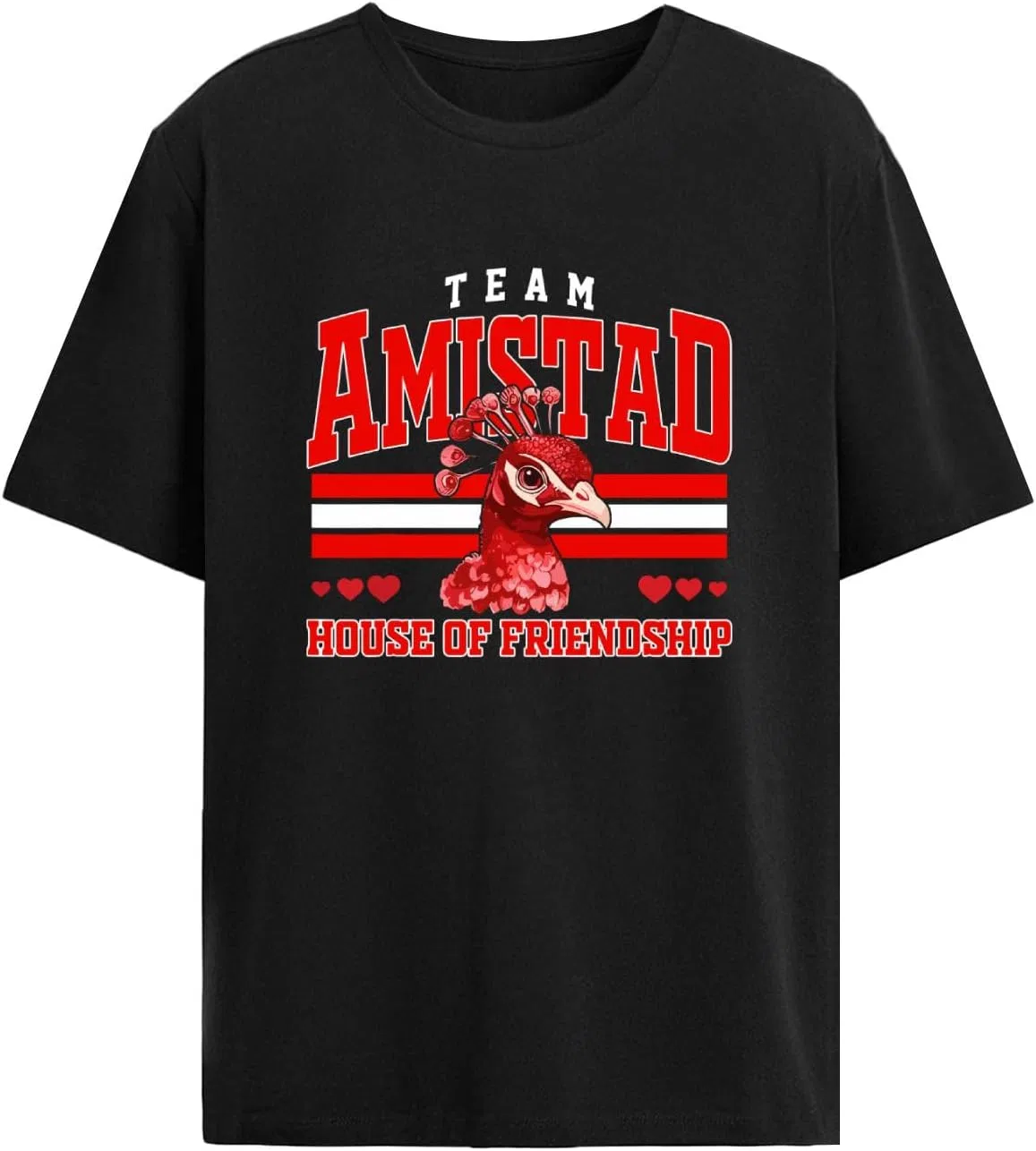 Generic Футболка Team Amistad House of Friendship Red Peacock женская повседневная
