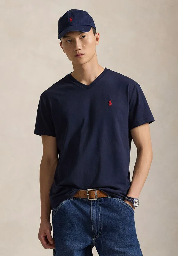 Классическая трикотажная футболка с v-образным вырезом, базовая футболка Polo Ralph Lauren, Ink