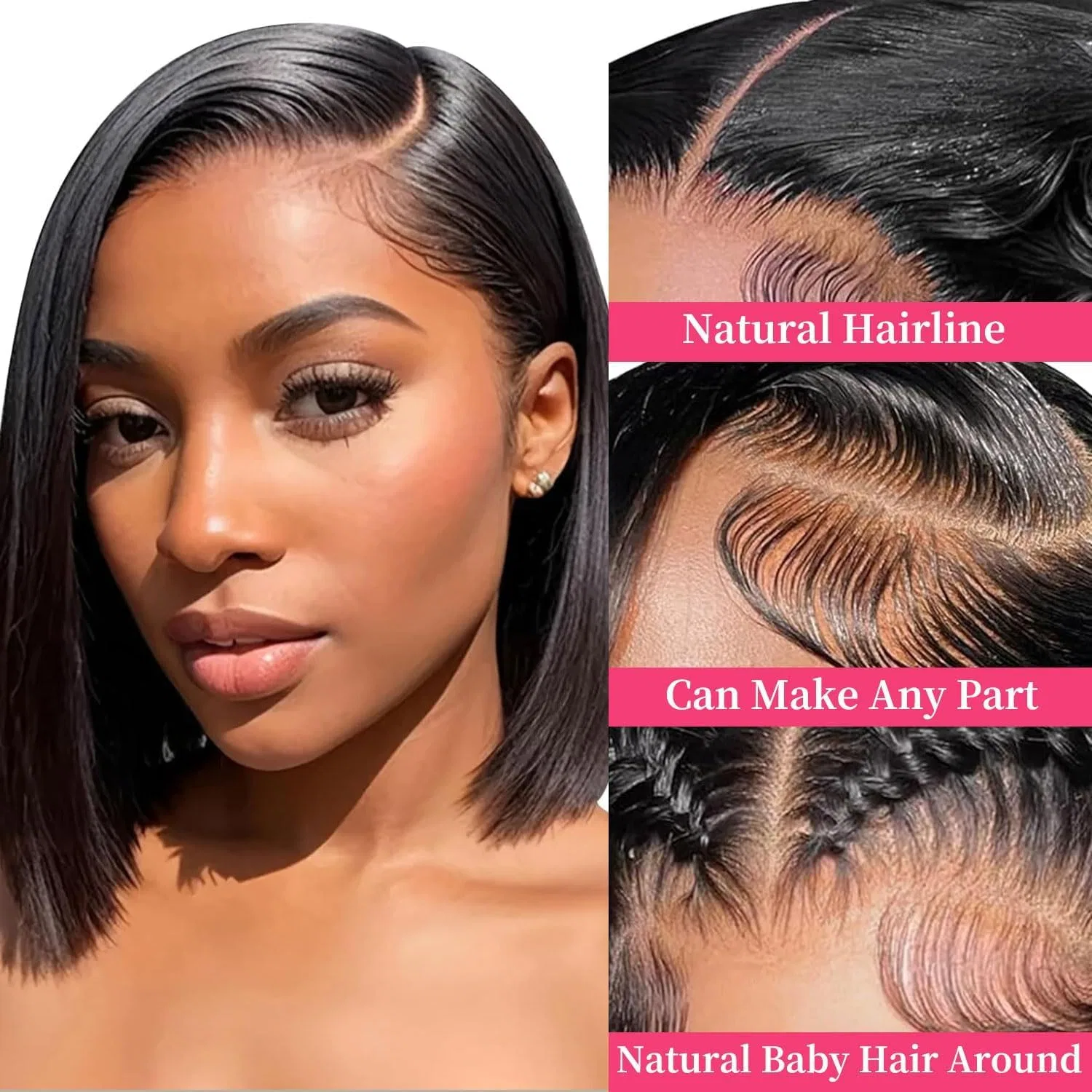 Прямой боб-парик из натуральных волос «13x4 HD Lace Front» Wepwcod, Straight Bob-Natural Colour — фото 2