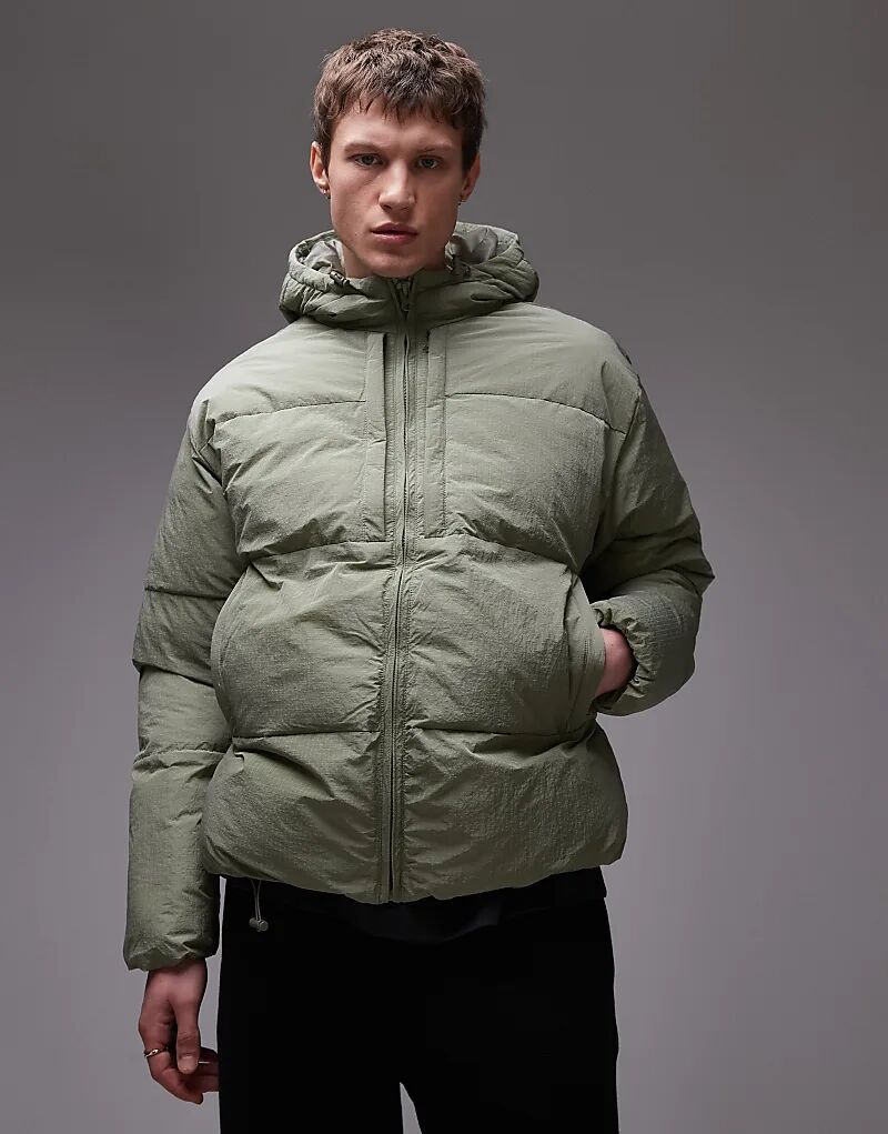 

Фактурная куртка-пуховик с капюшоном в цвете шалфея Topman