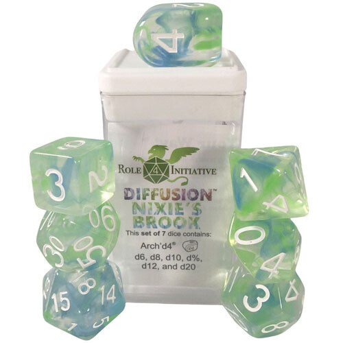 

Аксессуары Role 4 Initiative R4I Dice w/ Arch'd4: Diffusion - Nixie's Brook w/ White (7)