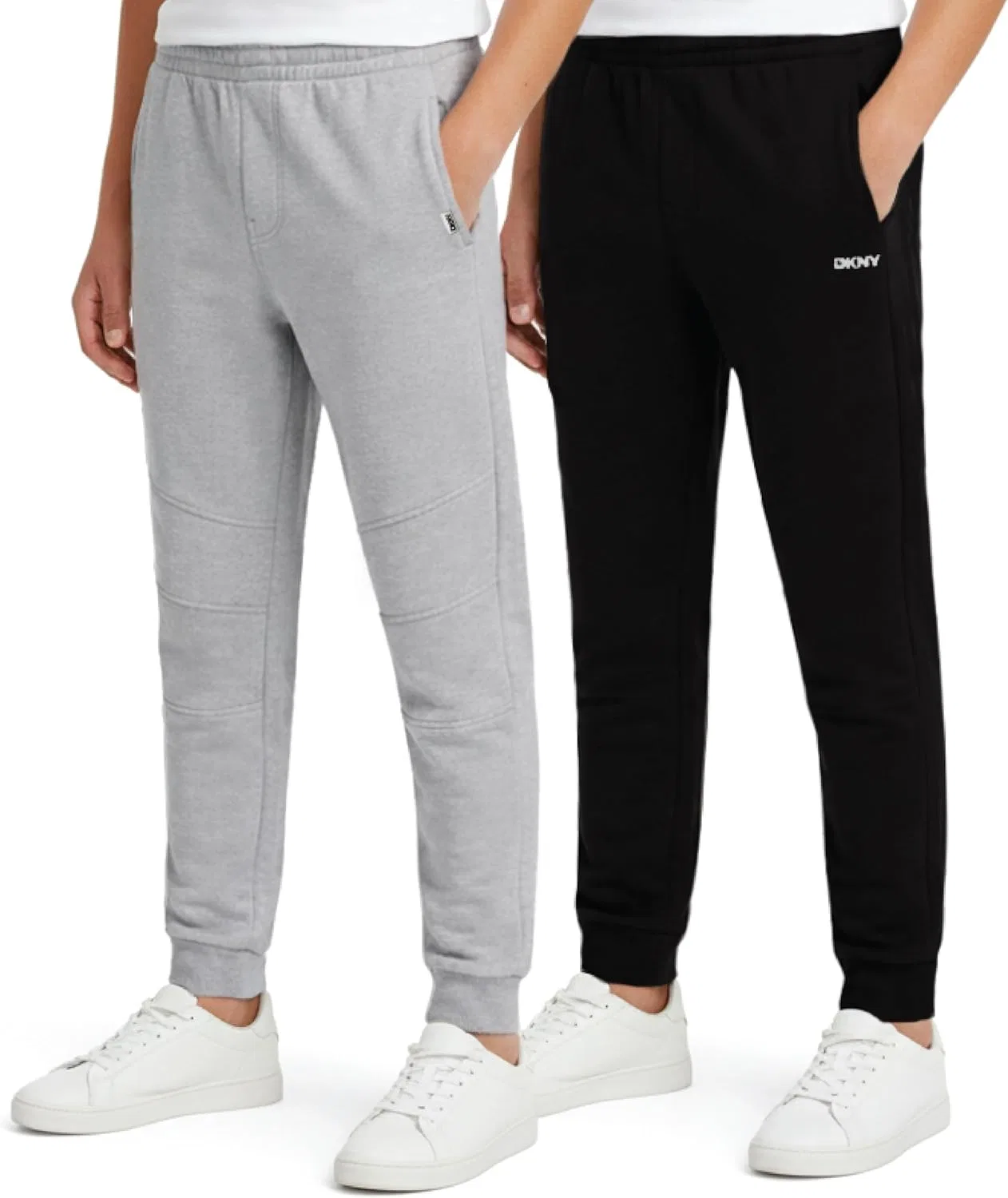 Спортивные штаны DKNY для мальчиков - комплект из 2 штук, из мягкого флиса, с эластичным поясом и карманами, Black/Light Grey Heather