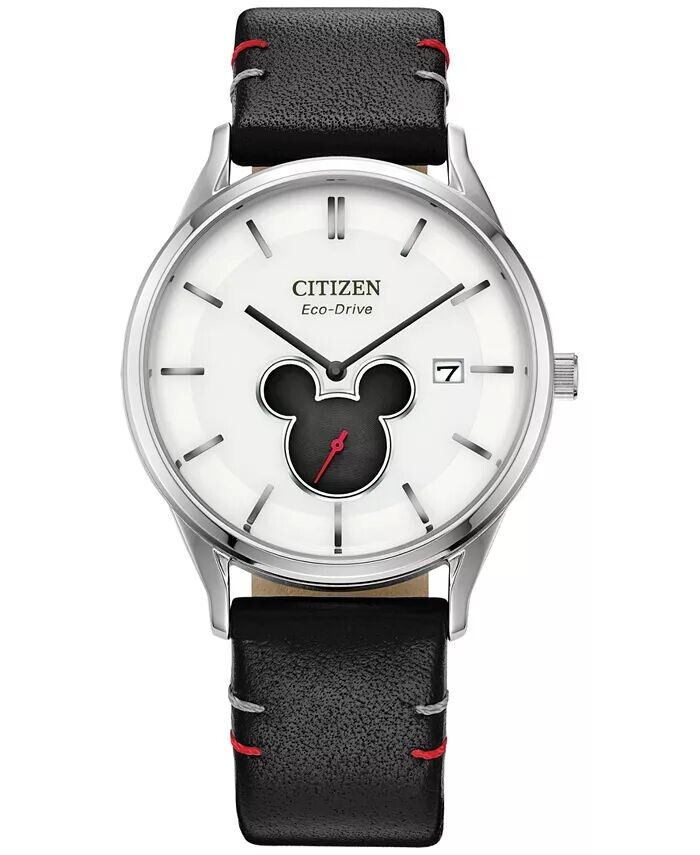 

Женские часы Eco-Drive Disney с Микки Маусом, черный кожаный ремешок, 40 мм Citizen