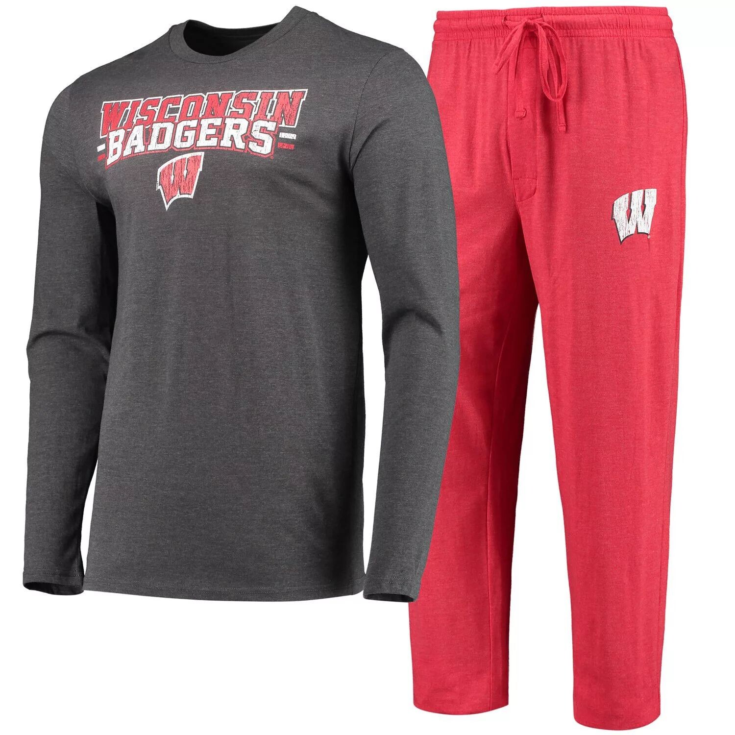 

Мужская футболка Concepts Sport Red/Heared Charcoal Wisconsin Badgers Meter с длинными рукавами и брюки, комплект для сна