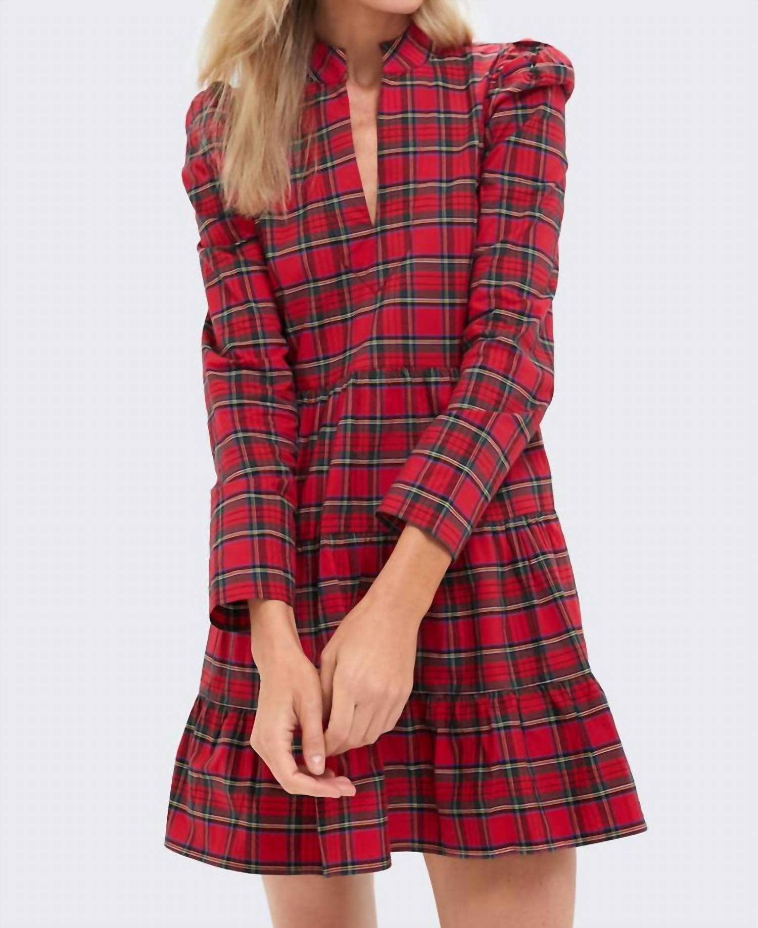 

Sail to Sable Платье-туника с длинными рукавами и расклешенной юбкой в ​​красную клетку тартан