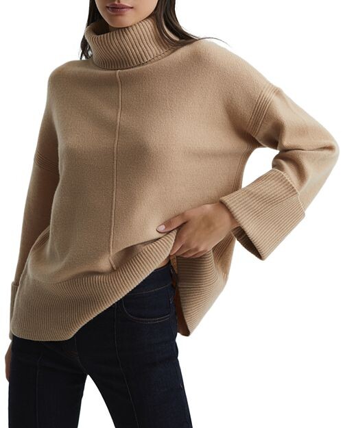 

Сара Вул и amp; Кашемировый свитер с высоким воротником REISS, цвет Tan/Beige
