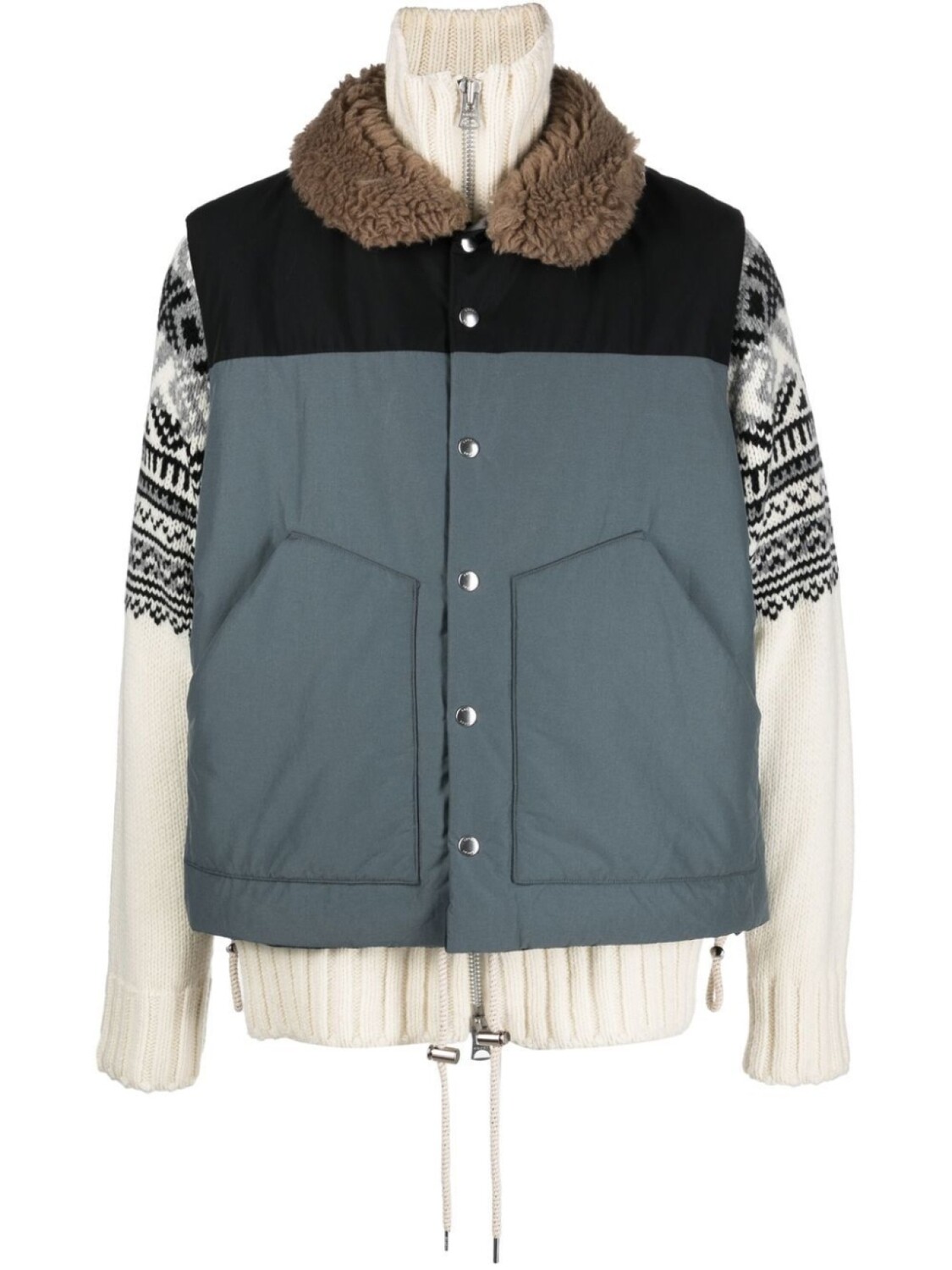 

sacai пуховик с воротником из овчины, серый