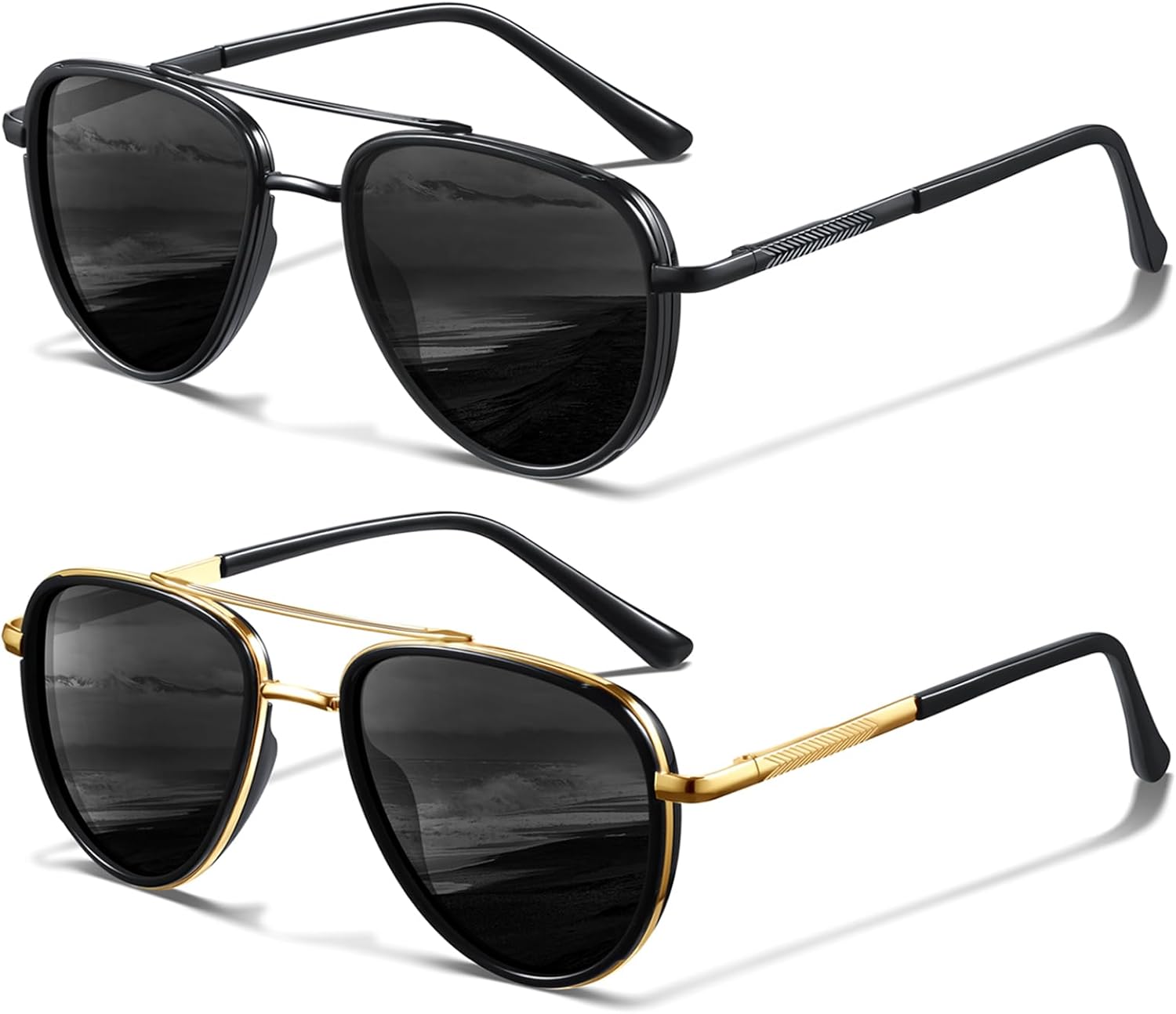 

Поляризованные солнцезащитные очки-авиаторы KUGUAOK для женщин и мужчин, защита от УФ-излучения, для бега и активного отдыха, не спутываются, винтажный стиль, Black+black Gold