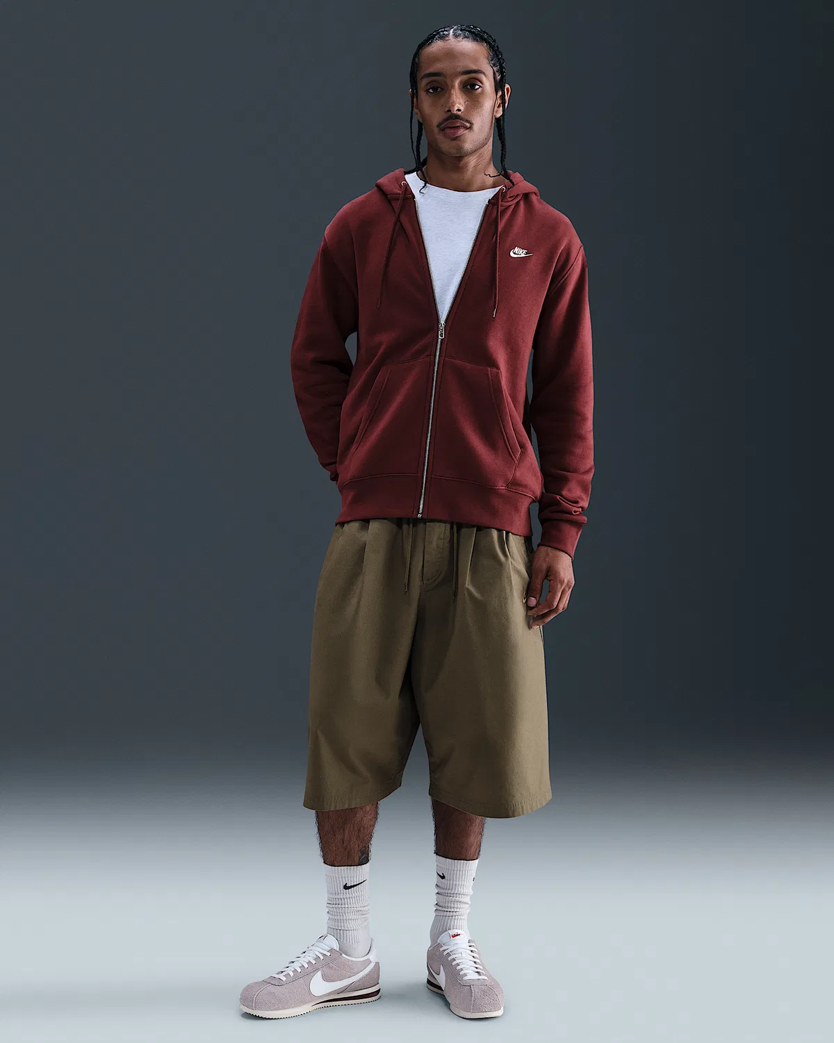 Мужская флисовая кофта на молнии Nike Club, Dark Team Red/Dark Team Red/White — фото 4