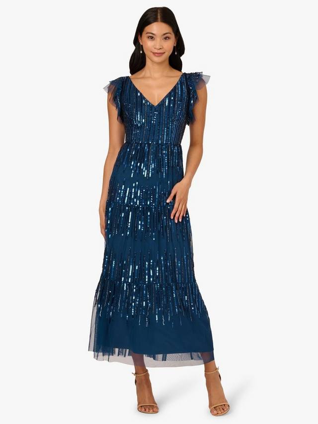 

Платье с бисерной сеткой в несколько ярусов Adrianna Papell, Mid Blue