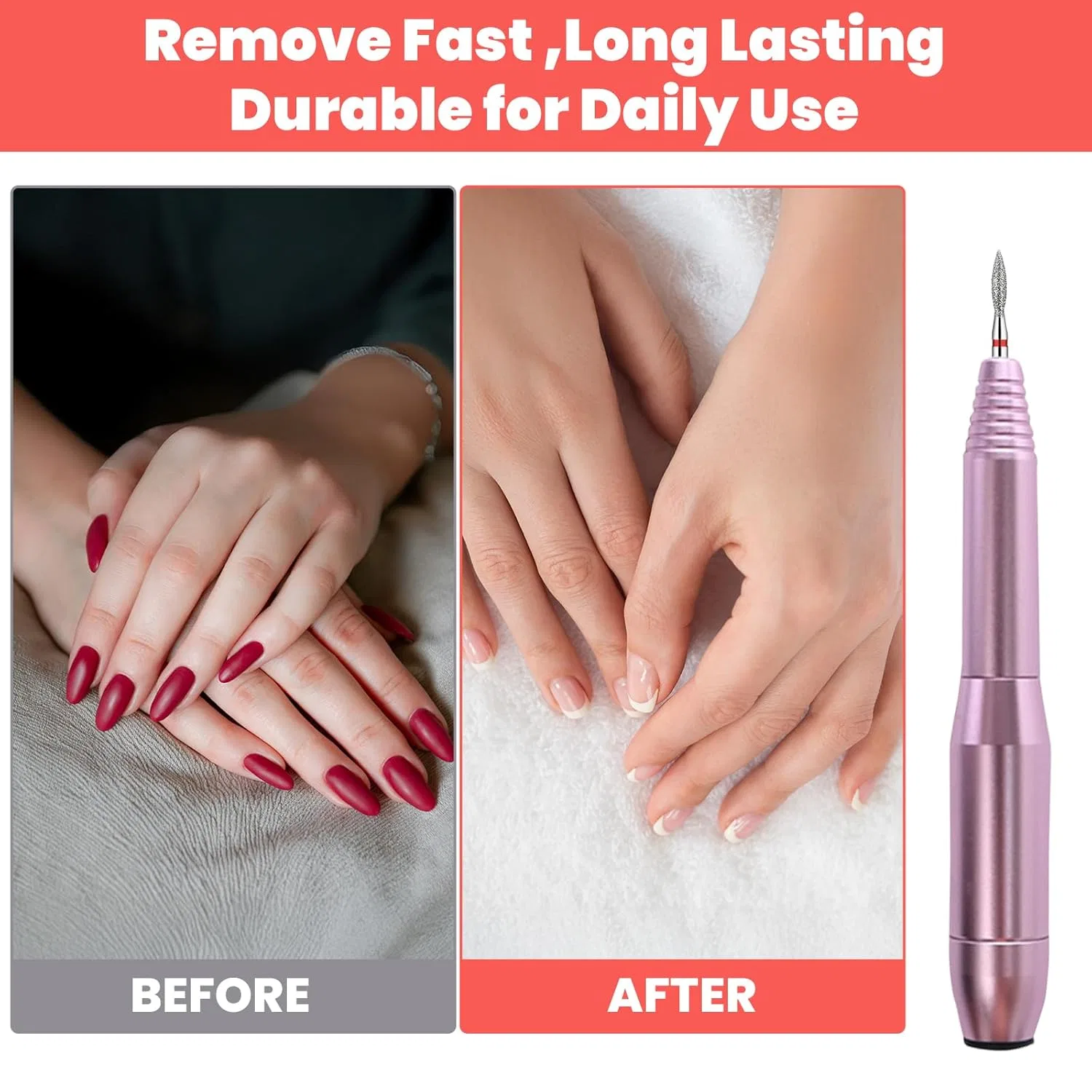 Набор из 20 алмазных фрез для маникюра Flame Cuticle Clean, 3/32 дюйма ‎Heclia — фото 4