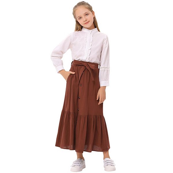 

Юбка с пуговицами и поясом для девочек Elitechoice, Brown