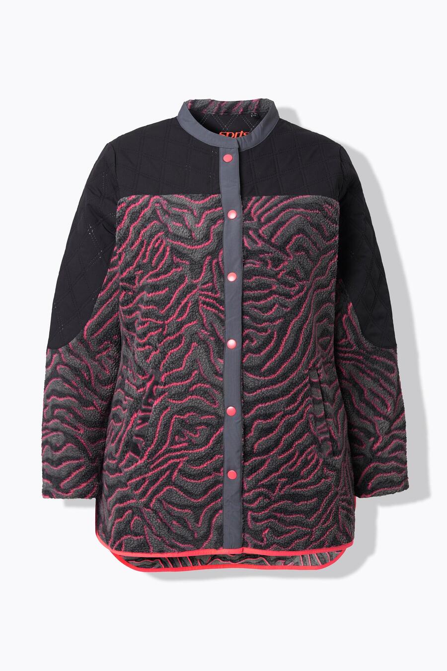 

ULLA POPKEN Женская длинная флисовая куртка с тигровым принтом, воротником-стойкой, длинными рукавами.