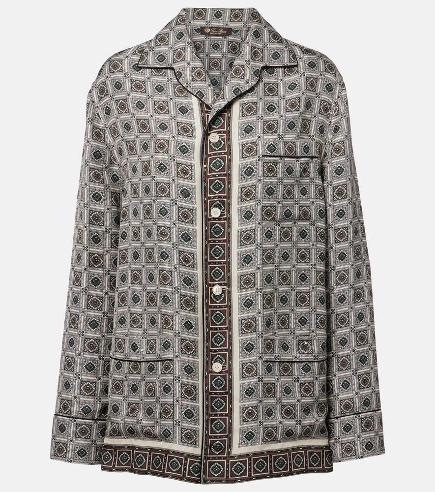 

Леновая рубашка из шелкового твила с принтом Loro Piana, Ivory Green Red