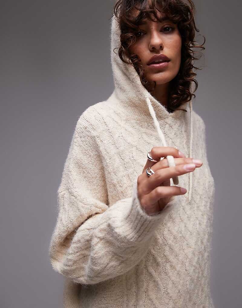 

Светло-бежевый пушистый вязаный худи Topshop