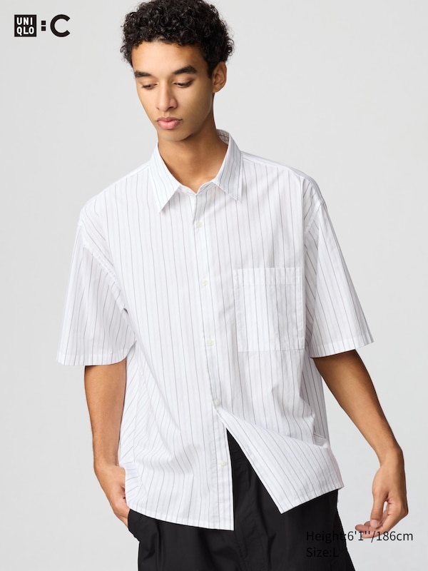 

Рубашка свободного покроя из плотного сукна (короткий рукав, полоска) Uniqlo, белый