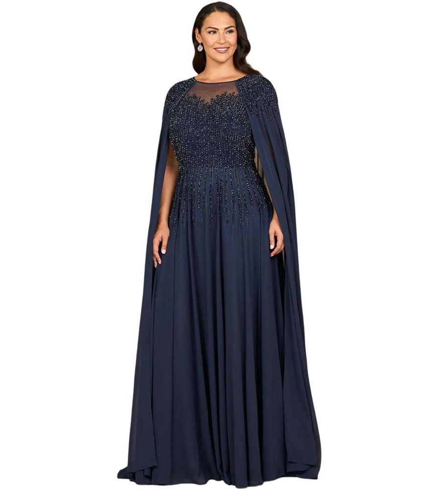 

Женское длинное платье А-силуэта из шифона с длинными рукавами-накидкой Lara, Navy