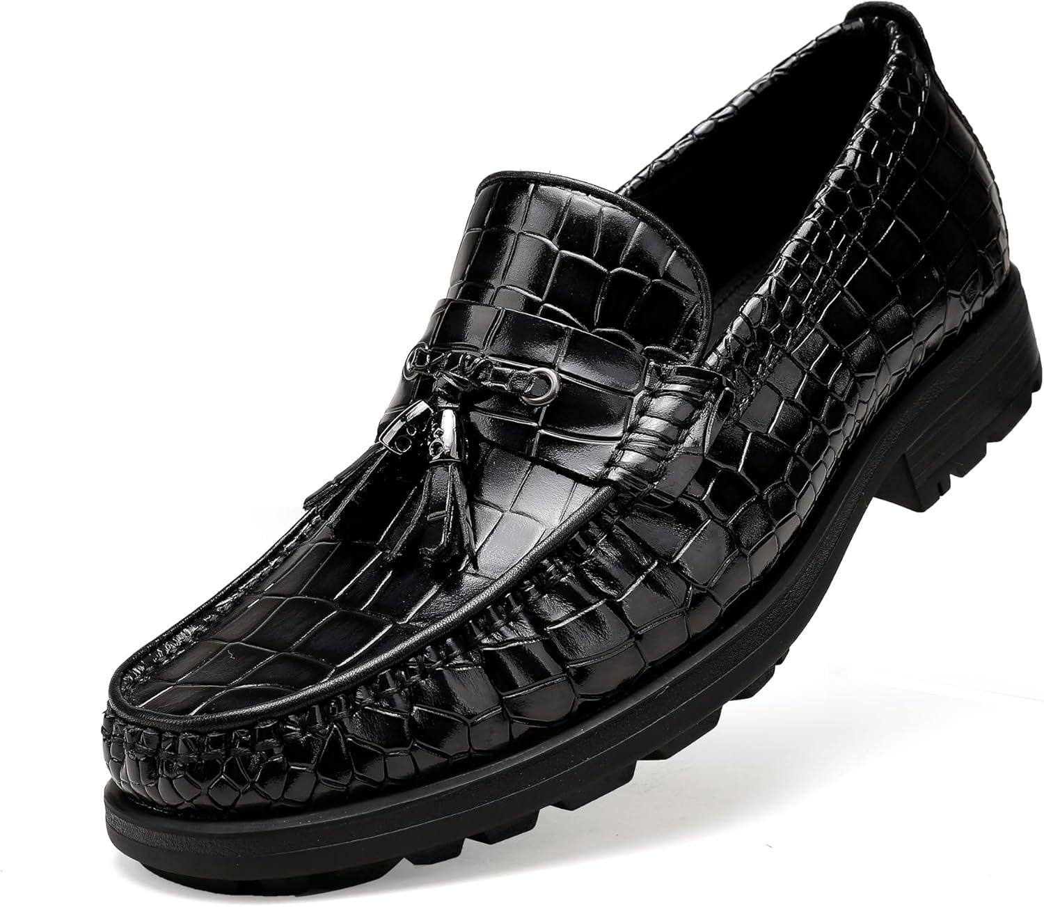 

Мужские лоферы с кисточками, повседневные лоферы с тиснением под крокодила, ручная работа, без шнурков, пенни-лоферы для мужчин Generic, черный