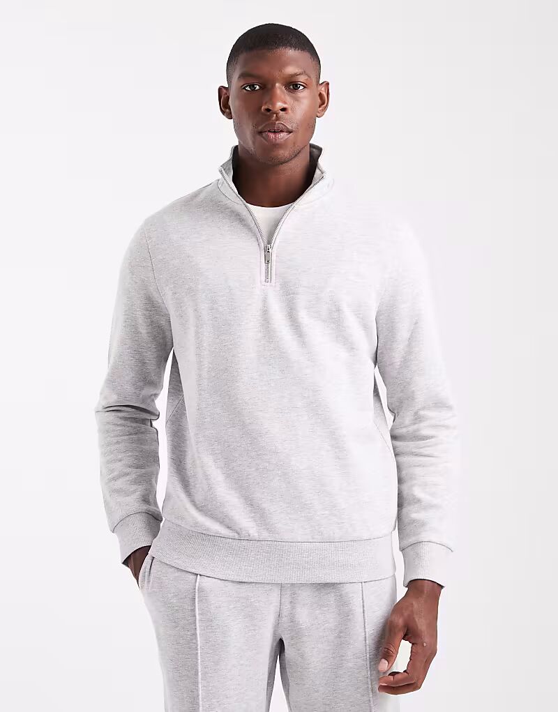 

Толстовка с воротником-стойкой и застежкой-молнией 1/4 серого меланжевого цвета New Look