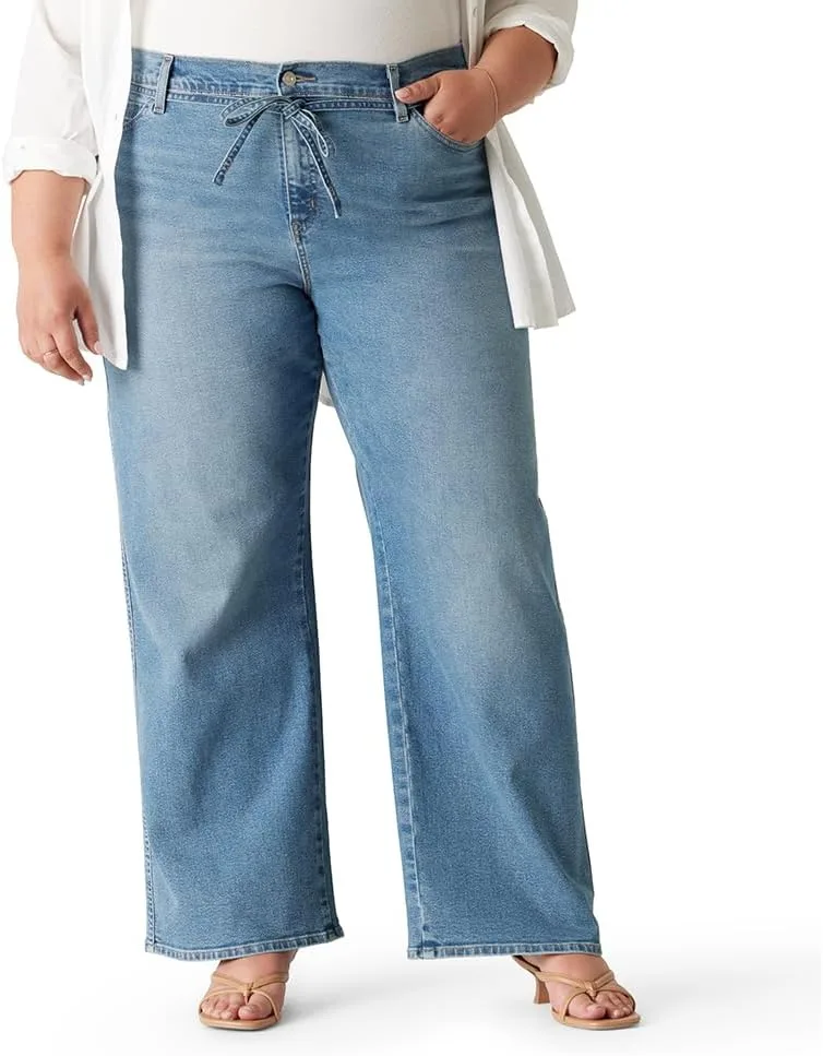 

Levi Strauss Signature Women's Heritage Belted Wide Leg Jeans Mid-Rise Stretch Denim, Faded Days, 24 Plus