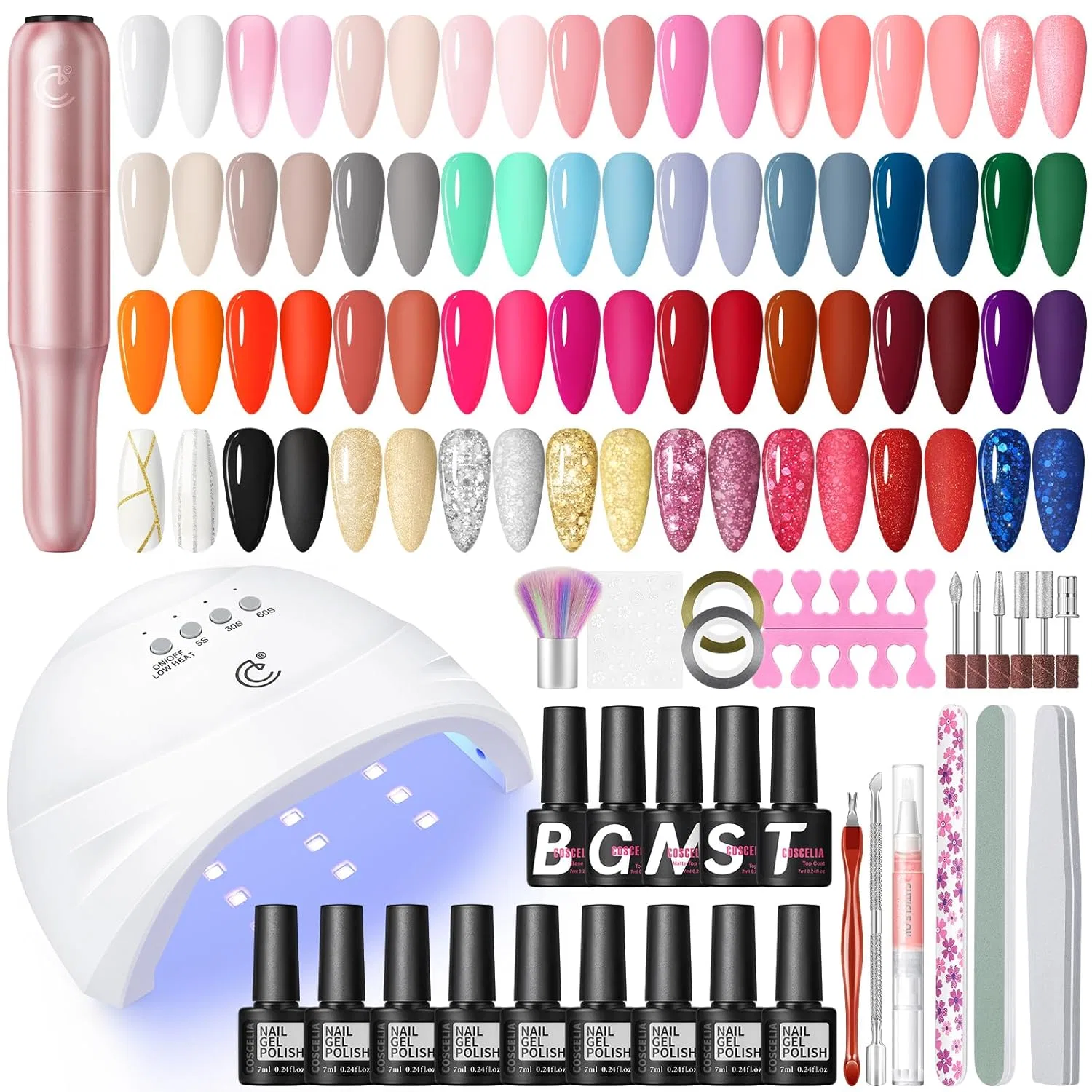 Набор для гель-лака COSCELIA с лампой и фрезером Coscelia, All Seasons Gel Nail Kit 35 Colours D