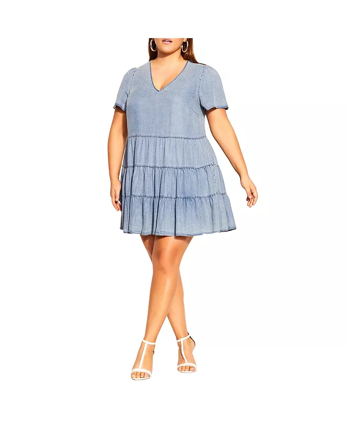 

Платье джинсовое многоярусное Plus Size CITY CHIC, синий