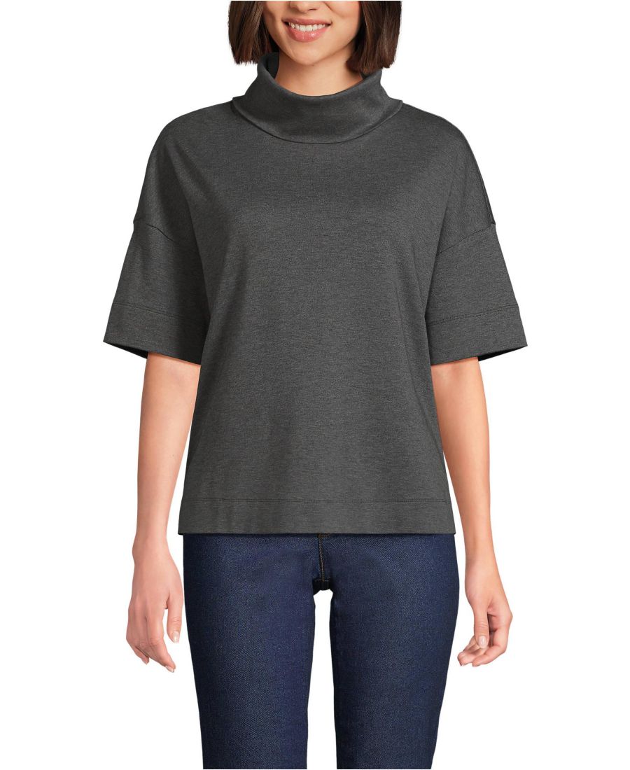 

Женская водолазка свободного кроя из хлопка супима с рукавами до локтя Lands' End, Charcoal heather