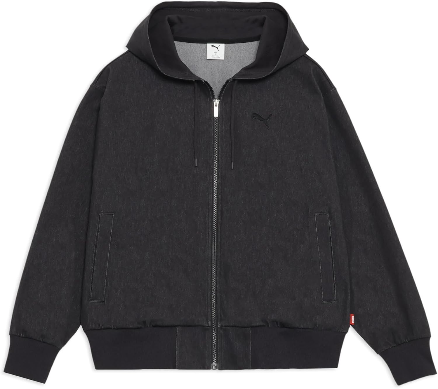 

Худи PUMA 693807 для мужчин, эластичный материал, защита от УФ-излучения, свободный крой, стиль ESS Elevated, джинсовая ткань, как у HD, черный