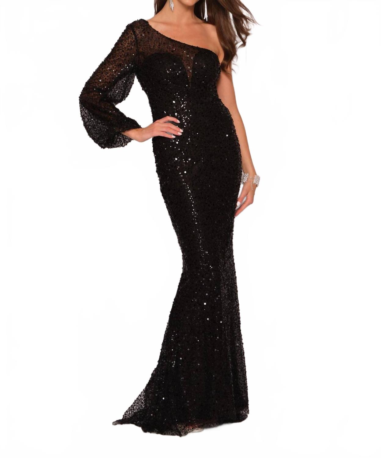 

Черное вечернее платье с одним плечом и длинным рукавом Dave & Johnny