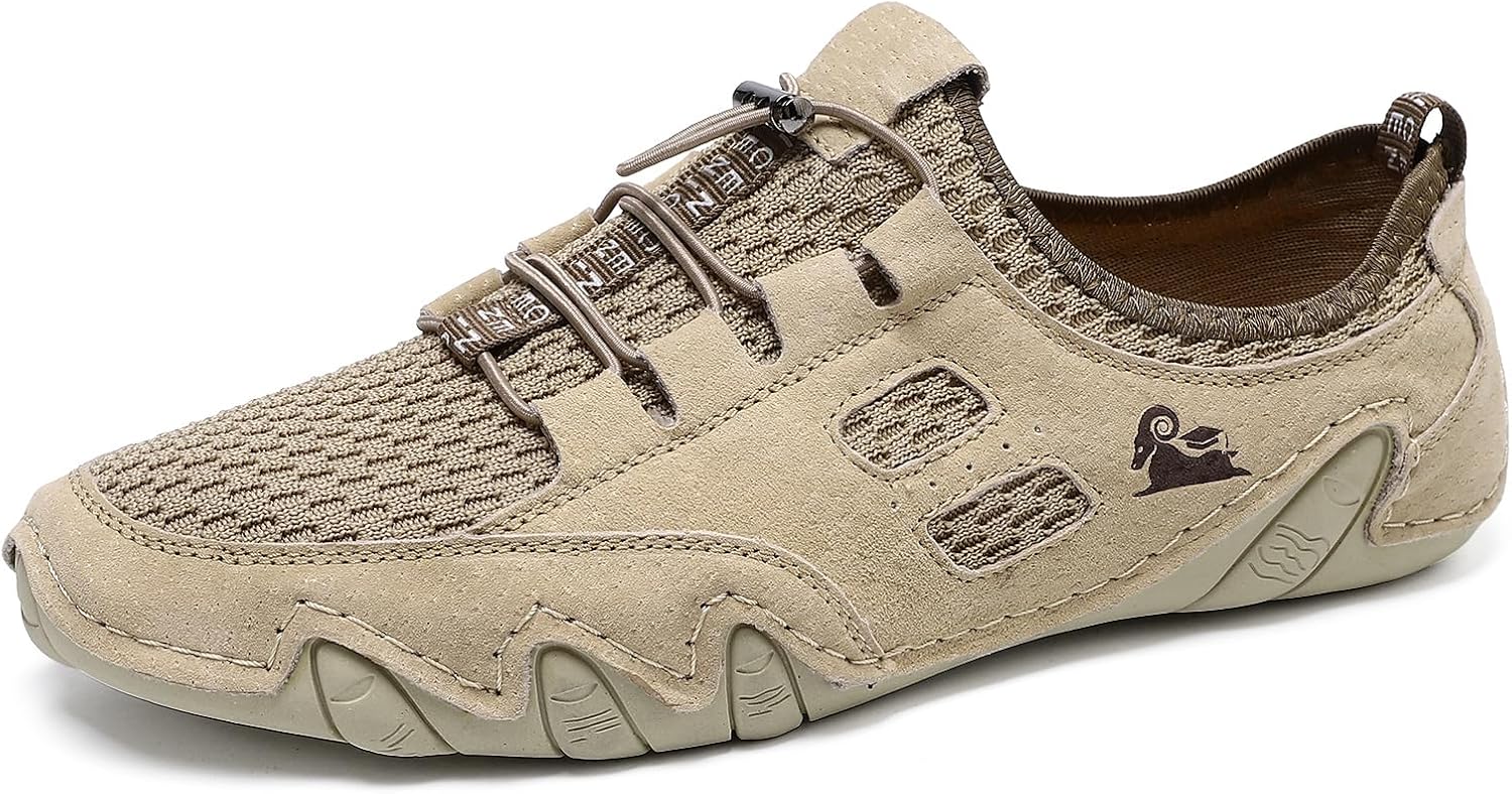 

Мужские сетчатые дышащие эластичные мокасины для вождения, удобные с круглым носком, мягкие складные, противоскользящие и повседневные туфли Fifilapin, коричневый