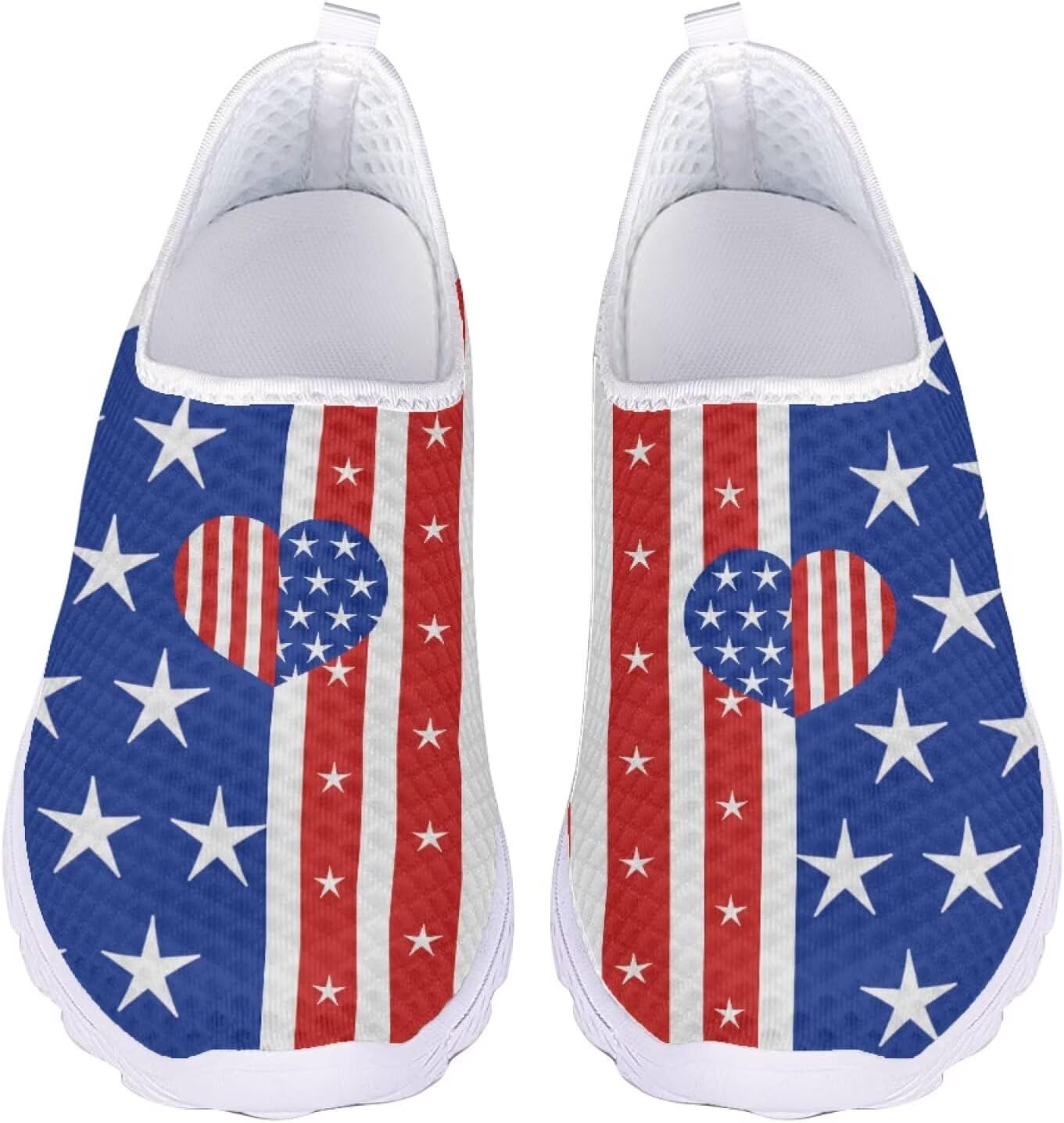 

Кроссовки Jeiento Slip On из сетки для женщин и мужчин, дышащие, пляжные, водные, на плоской подошве, теннисные, для бега и повседневной носки, Love Heart Us Flag