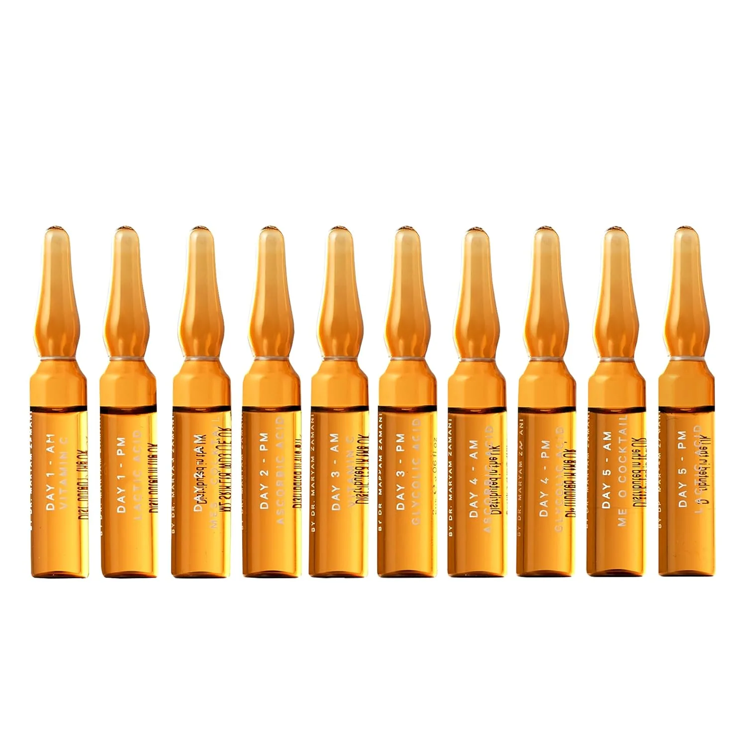 MZ SKIN Glow Boost Ampoules набор из 10 ампул | 5-дневное интенсивное сияние для обновления клеток, эксфолиации, осветления, пигментации и возрастных пятен, с витамином C, молочной кислотой (AHA), без отдушек Mz Skin By Maryam Zamani Md