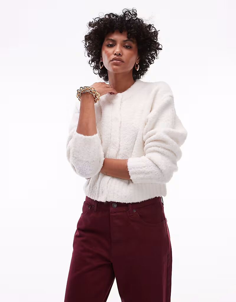 

Вязаный кардиган букле кремового цвета Topshop