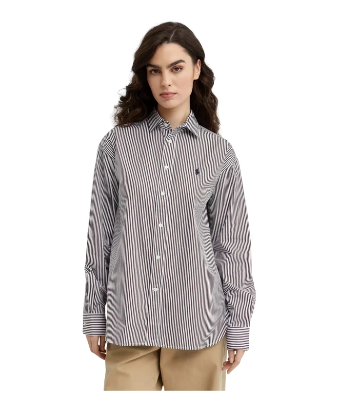 

Хлопковая рубашка с полосками и логотипом Ralph Lauren, коричневый