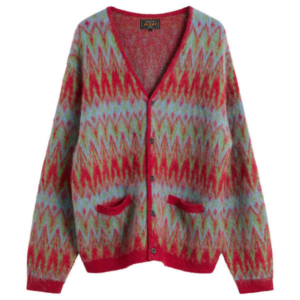 

Жаккардовый кардиган с шевронным узором Beams Plus, красный