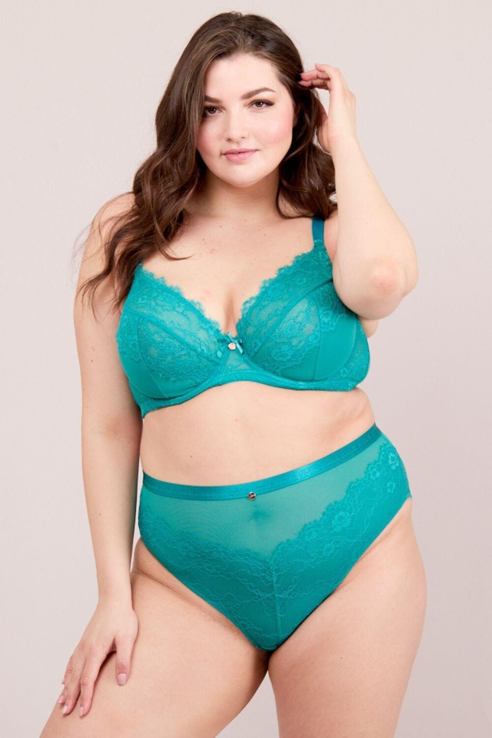 

Трусы с высокой талией и кружевом и логотипом Oola Lingerie, зеленый