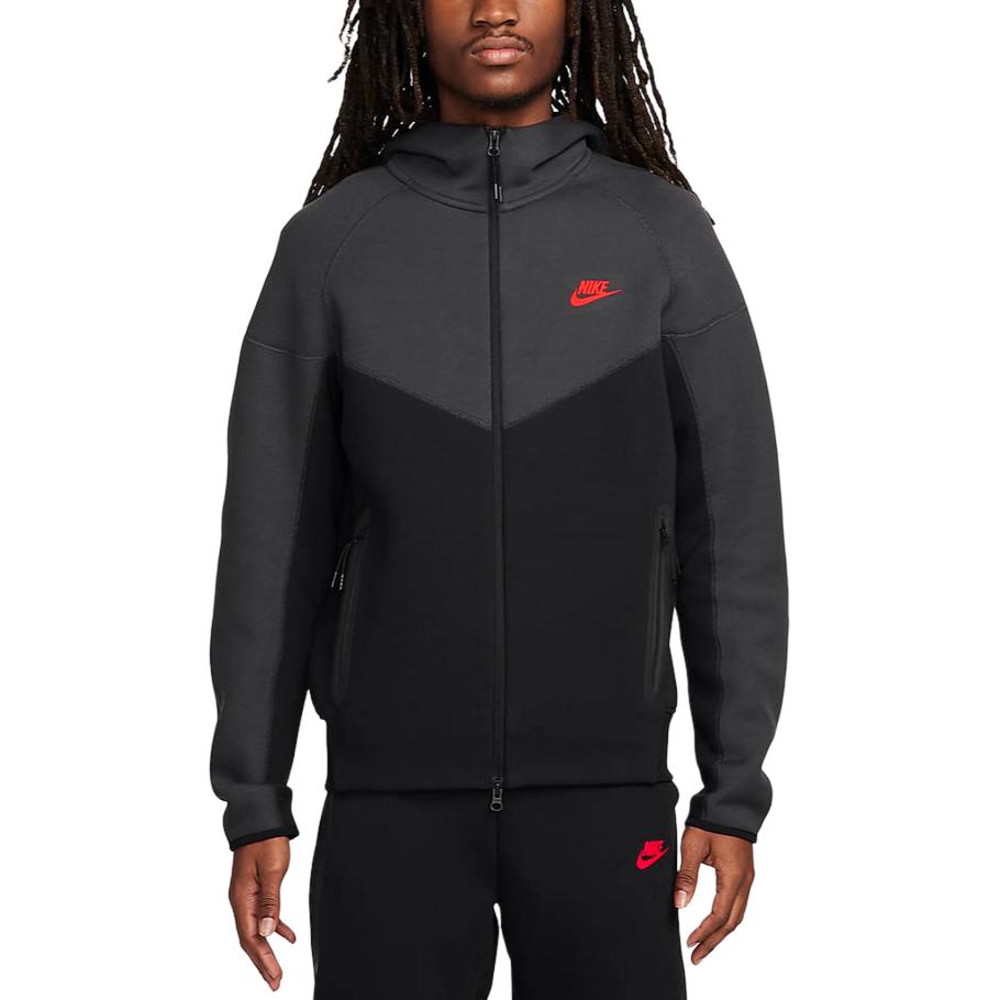 Толстовка Tech Fleece Nike Мужская Черный/Темный Дымчато-Серый/Светло-Красный — фото 2