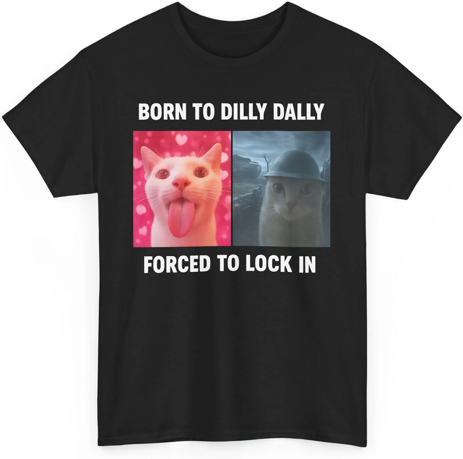 Футболка Born to Dilly Dally Forced to Lock in, с принтом в виде мема про кота, в стиле ироничного юмора Gen Z, вирусная модель в духе Y2K GENERIC, черный