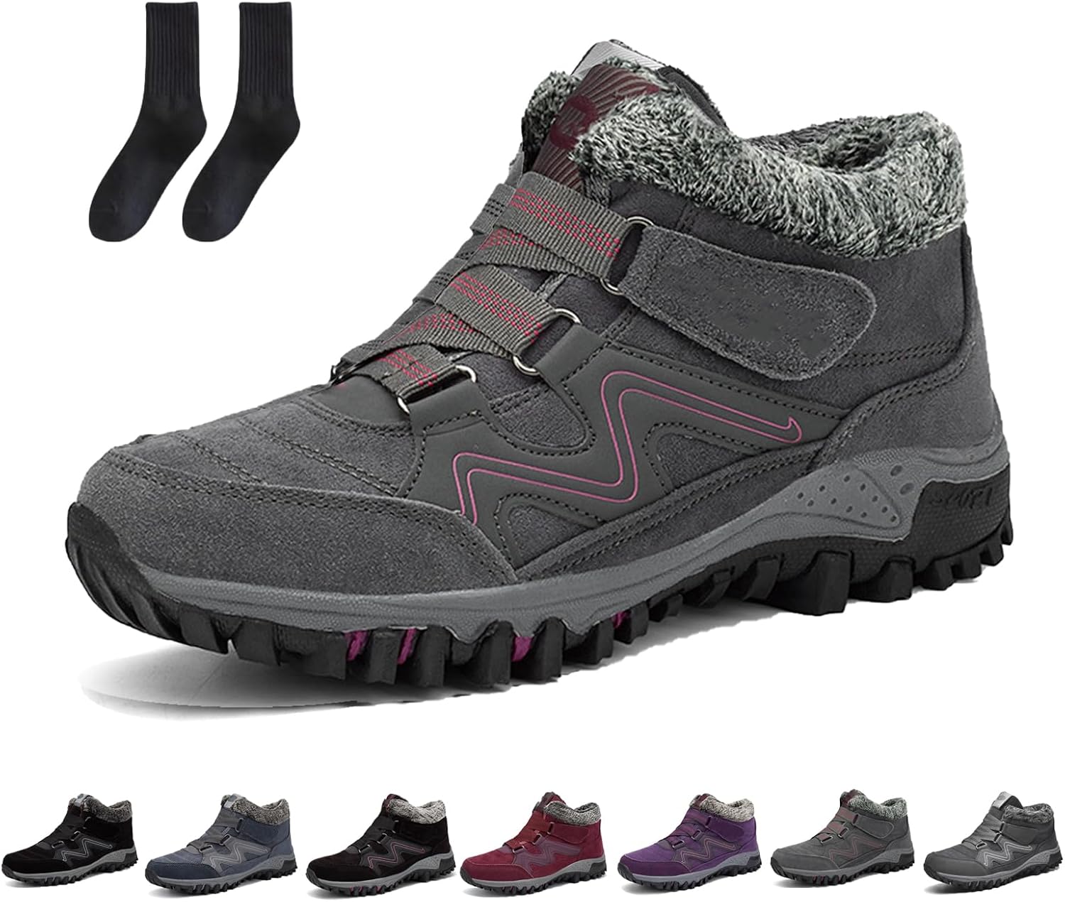 

Мужские зимние ботинки повседневные легкие снежные ботинки - водонепроницаемые, теплые зимние ботинки для походов и работы, удобные ботинки для прогулок на улице Generic, красный/розовый/серый