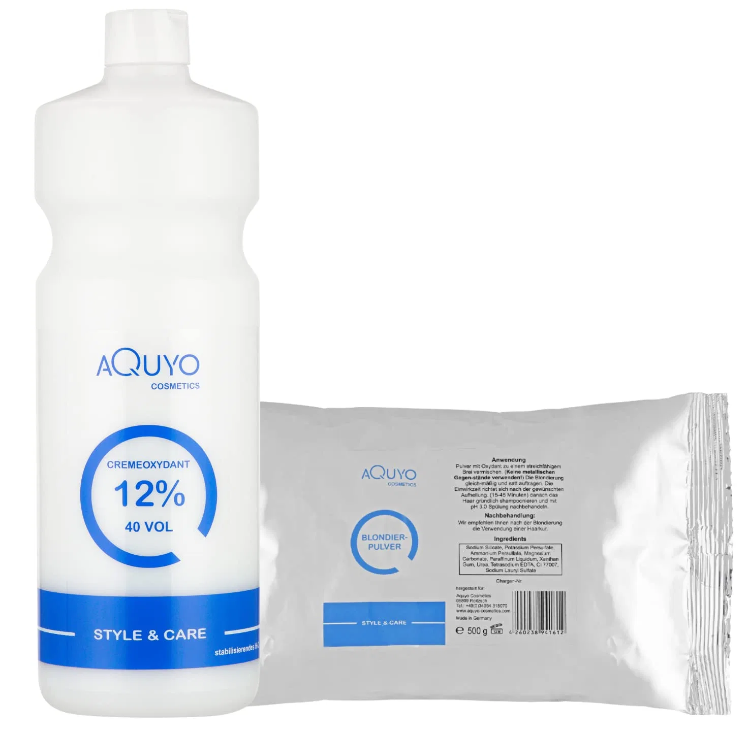 Набор для осветления волос Style & Care: порошок 500 г + оксидант 12% 1000 мл Aquyo Cosmetics