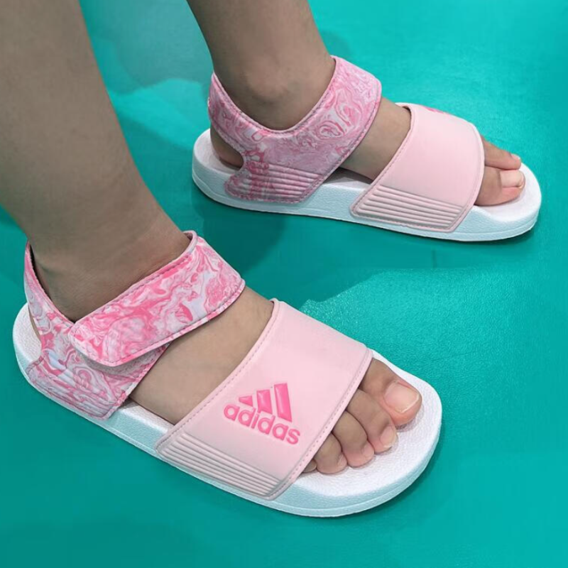 Adidas Детские сандалии Adilette с амортизацией, износостойкие, розовые, белые — фото 4