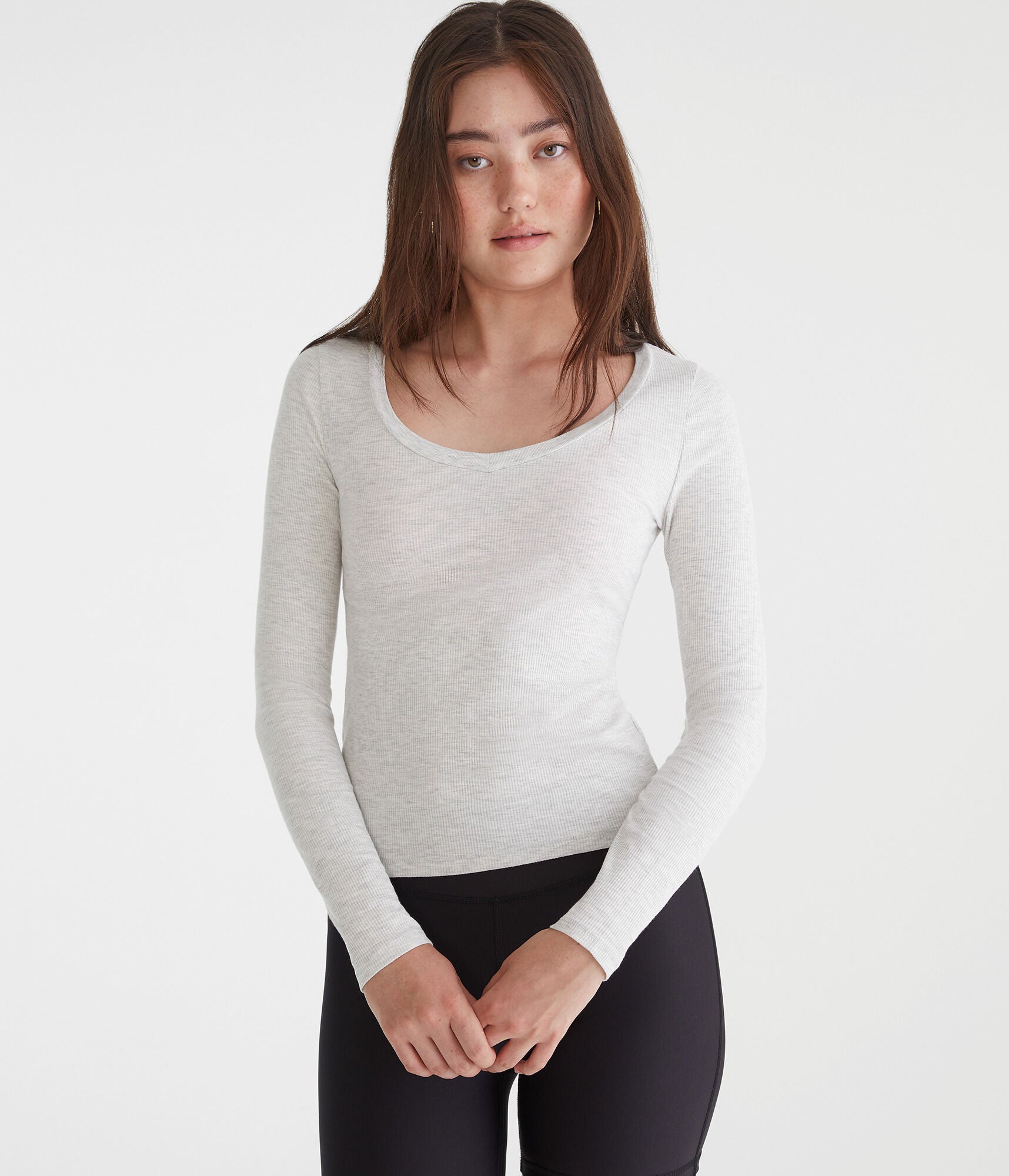 

Aeropostale Длинный рукав Серьезно Мягкая ребристая V-образный вырез детская футболка, Lightest Heather Gry