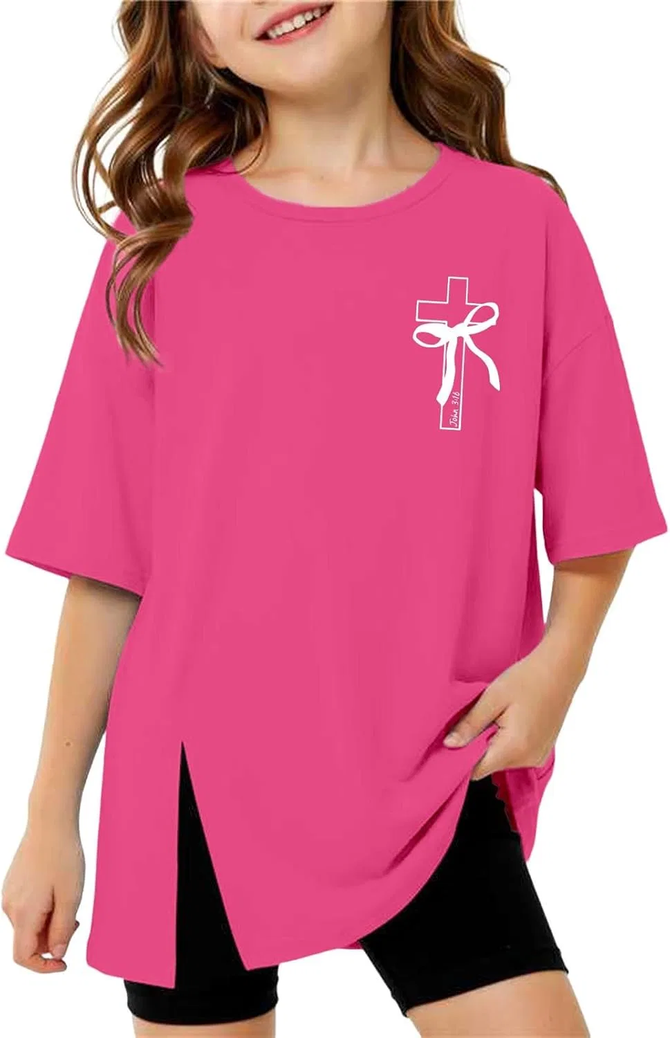 Футболка оверсайз с разрезом по низу, Generic, Z1-hot Pink