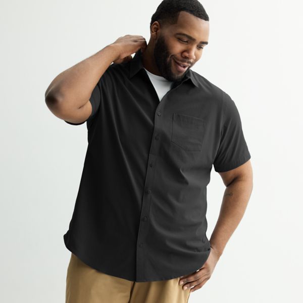 

Рубашка с коротким рукавом свободного кроя для высоких и полных мужчин Performance Untucked-Fit Flx, черный
