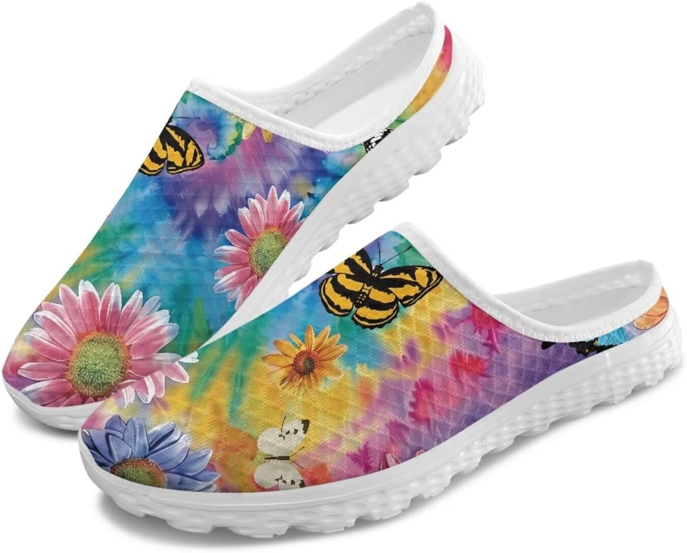 

Женские мюли и сабо Tomeusey, садовая обувь, кроссовки без задника - летние сетчатые тапочки с противоскользящей подошвой, обувь для прогулок на улице, Tie Dye Butterfly