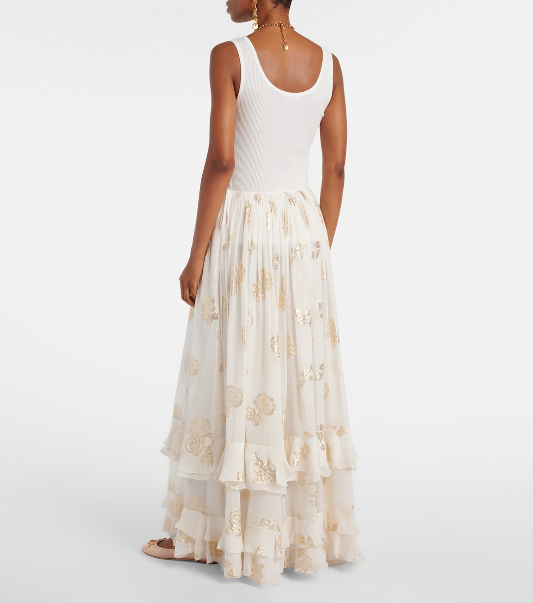 Юбка макси из муслина с цветочным жаккардом Chloé, Coconut Milk — фото 3