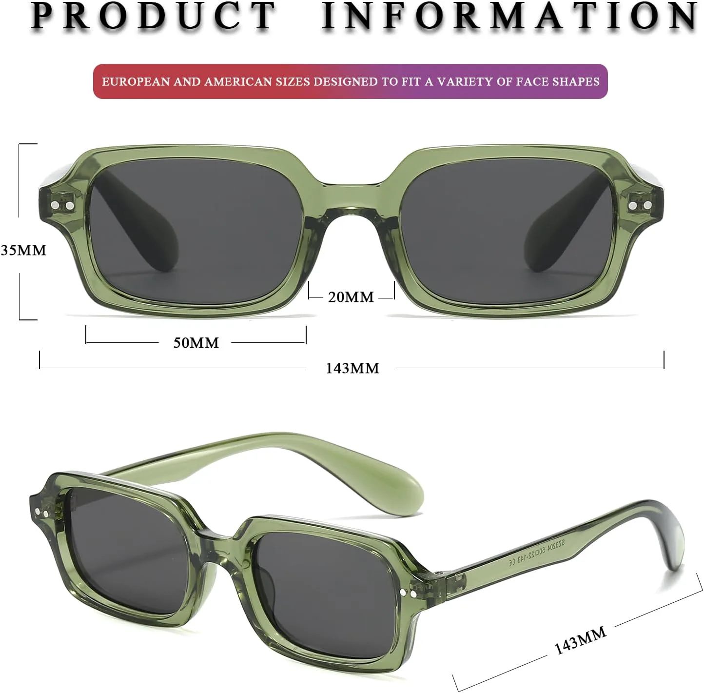 

Солнцезащитные очки PORADAY в стиле ретро, ​​прямоугольные, для женщин и мужчин, винтажные, в маленькой квадратной оправе, в стиле 90-х, модные, узкие, Green/Grey